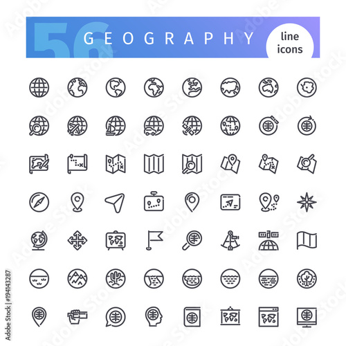 Geography Line Icons Set