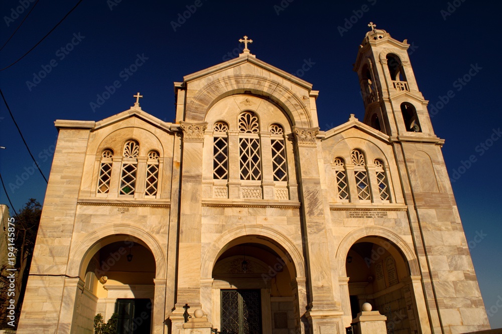 Church at Isternia village, island of Tinos. Cyclades islands, Greece.