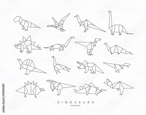 Dinosaurus origami set flat photo