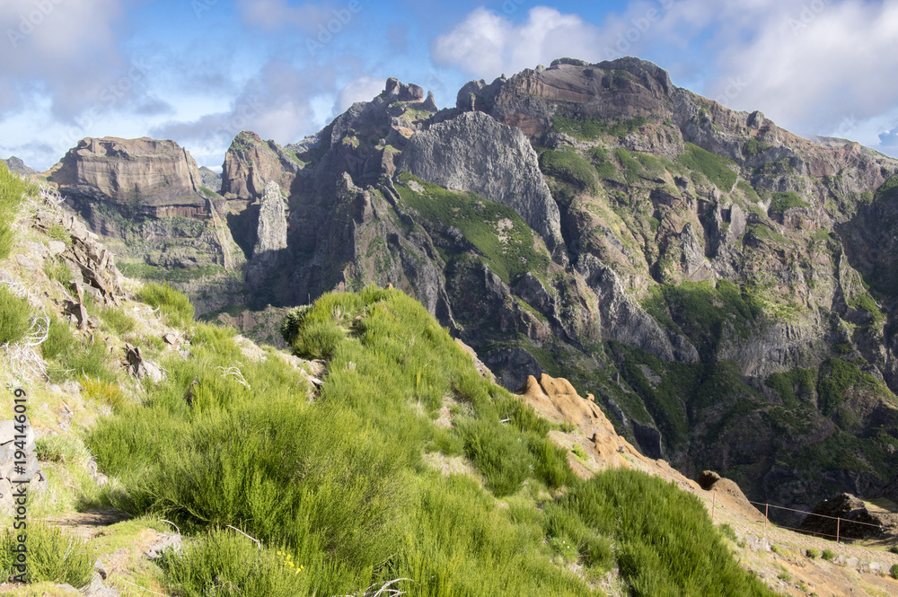 Pico do Arieiro hiking trail, amazing magic landscape with incredible views, rocks and mist