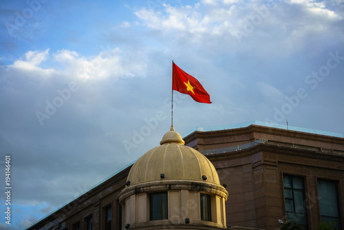 Vietnamese National Flag on top of a building
