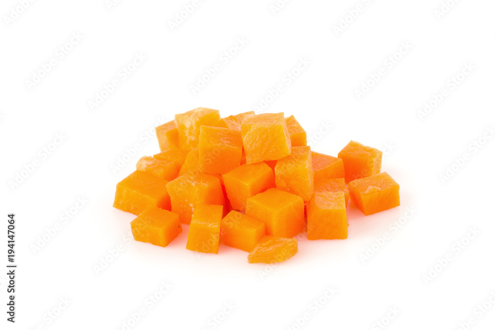 Chopped carrot slices isolated on a white background Chopped carrot slices isolated on a white background