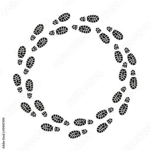 Black Footprints Silhouette Round Design Template. Vector
