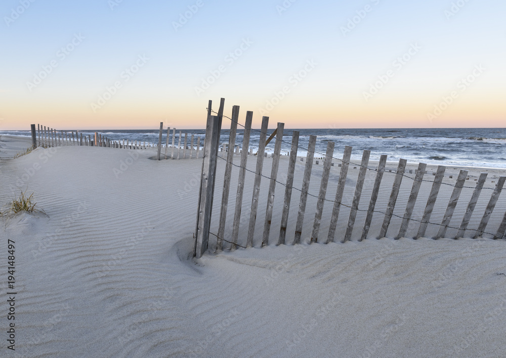 Beach Dune Fences at Sunset