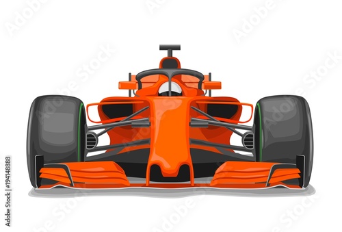 Racing car with protection front view. Vector flat color illustration