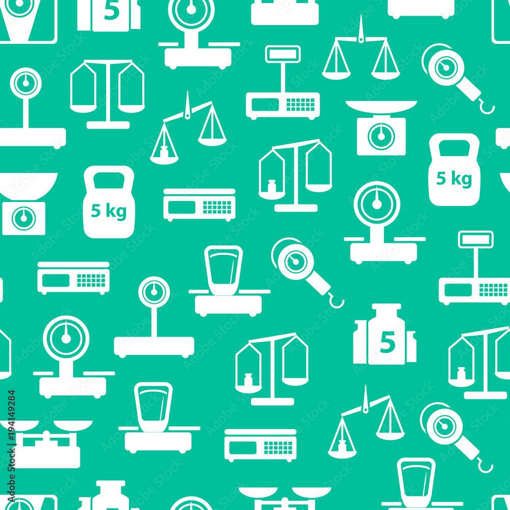 Cartoon Weight Scales Silhouette Seamless Pattern Background. Vector Cartoon Weight Scales Silhouette Seamless Pattern Background. Vector
