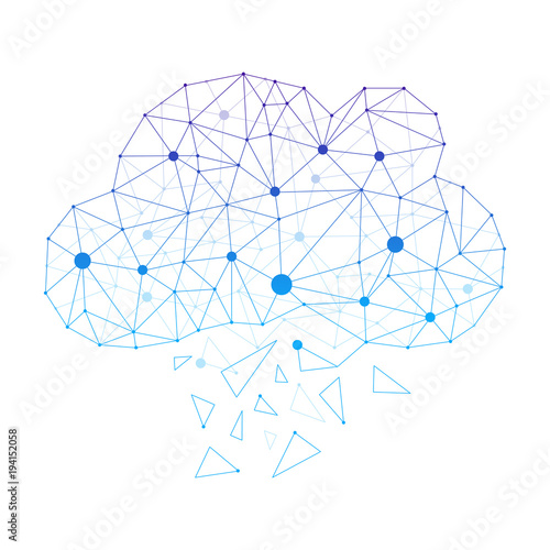Modern technology cloud computing abstract vector illustration made from network polygons isolated on light background.