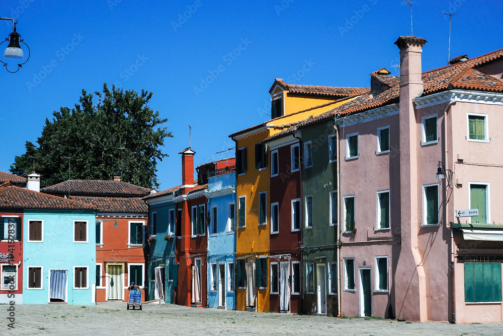 VENICE, ITALY. Colorful houses on Burano island, Venice Italy.