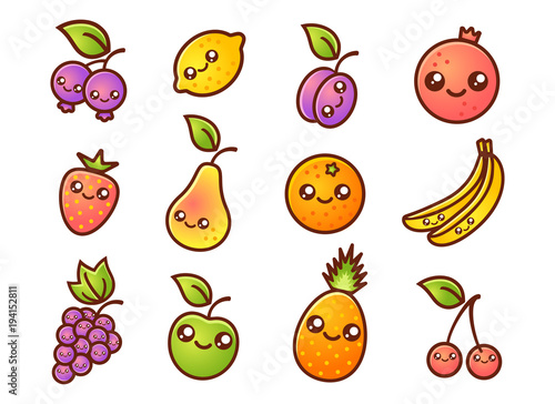 Fruit and berries in manga style.