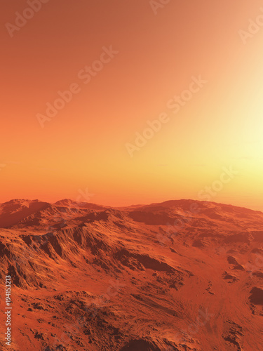 Fototapeta Naklejka Na Ścianę i Meble -  Science fiction illustration of an imaginary Martian landscape