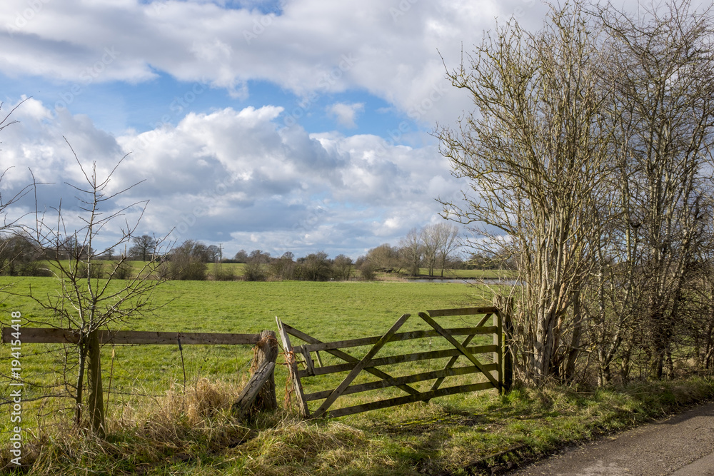 Countryside view over gate in Cheshire UK