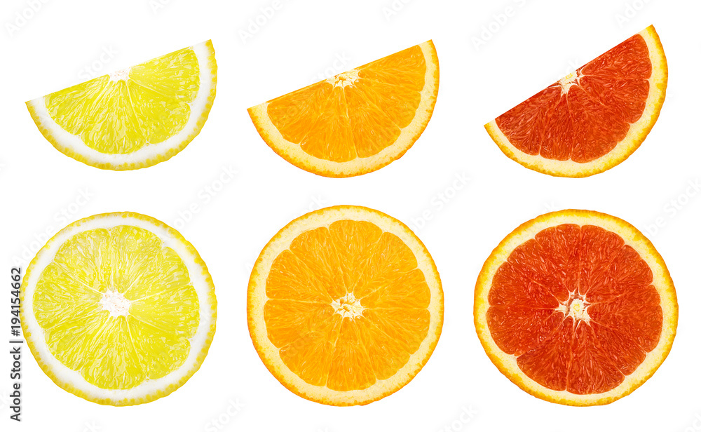 Collage of fresh citrus isolated on white background with clipping path Collage of fresh citrus isolated on white background with clipping path