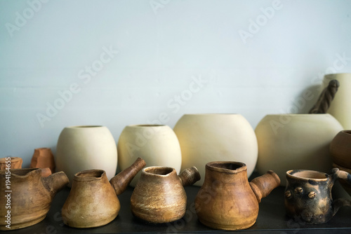 Clay utensils for cooking coffee. Manufacture of clay pots.