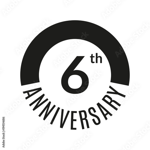 6 year anniversary icon. 6th celebration template for banner, invitation, birthday. Vector illustration.
