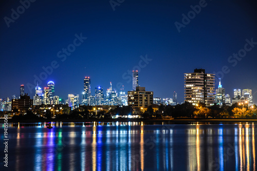 Melbourne Australia skyline with water reflections