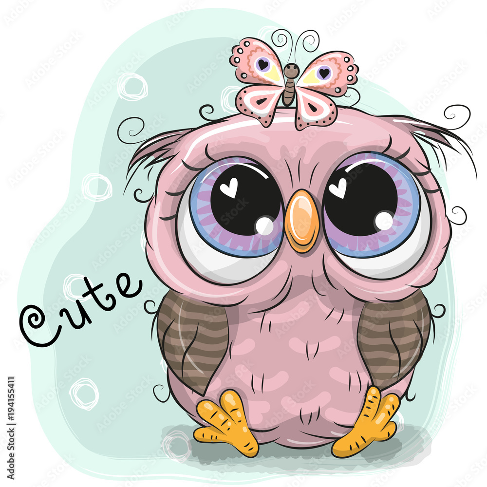Naklejka premium Cute Owl girl isolated on a blue background