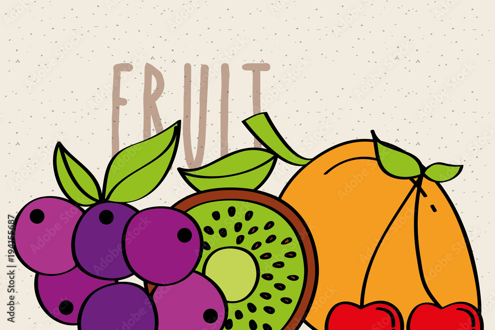 grapes mango kiwi cherry fruit fresh banner vector illustration grapes mango kiwi cherry fruit fresh banner vector illustration