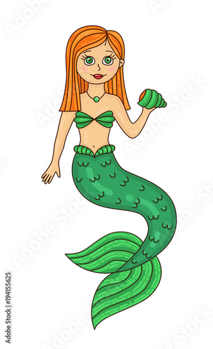 Fototapeta Naklejka Na Ścianę i Meble -  mermaid cute cartoon character colorful vector illustration