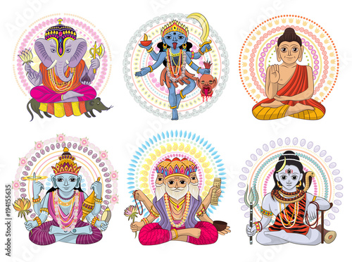 Indian god vector hinduism godhead of goddess and godlike idol Ganesha in India illustration set of asian godly religion isolated on white background
