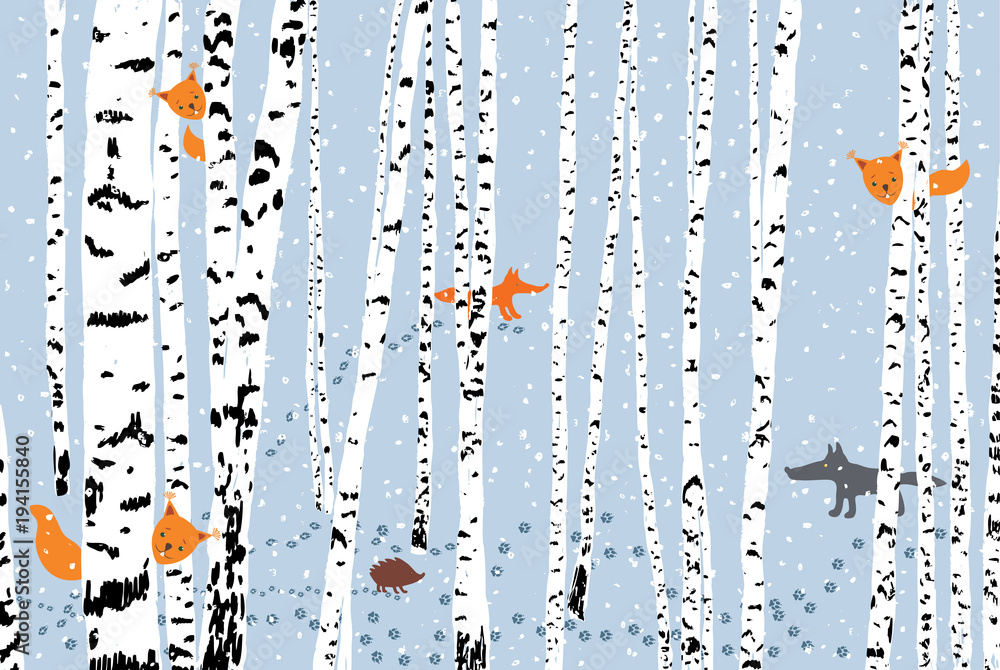 wild animals in a winter forest