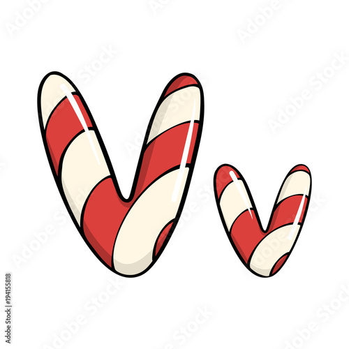 Hand drawn vector candy cane letter V