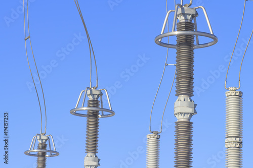 Electrical industrial high-voltage equipment at the electrical substation.