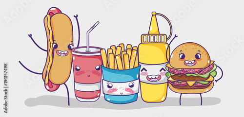 Fast food kawaii cartoon