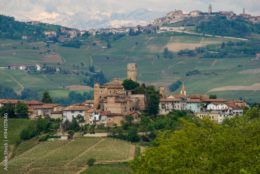 View of Langhe hills and Castiglion Falletto