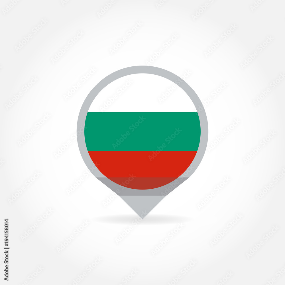 Flag of Bulgaria icon in shape of map pointer or marker. Bulgarian national symbol. Vector illustration. Flag of Bulgaria icon in shape of map pointer or marker. Bulgarian national symbol. Vector illustration.