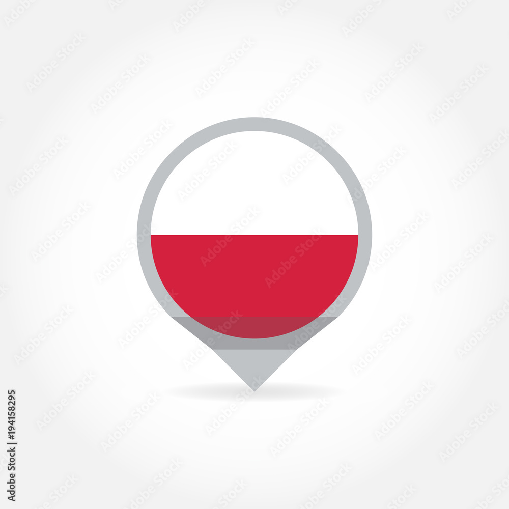 Flag of Poland icon in shape of map pointer or marker. Polish national symbol. Vector illustration. Flag of Poland icon in shape of map pointer or marker. Polish national symbol. Vector illustration.