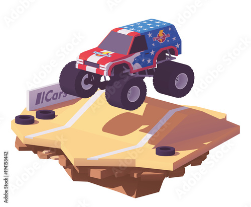 Vector low poly monster truck