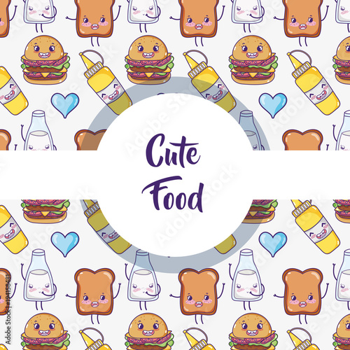 Cute food pattern background kawaii cartoons