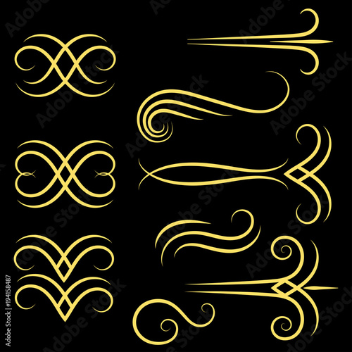 Ornamental borders set. Swirly lines design elements. Vintage decorative borders and page dividers. Vector illustration.