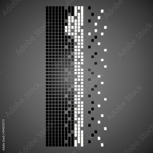 3D neon number destroyed on the pixels on a gray background. 3D rendering. photo