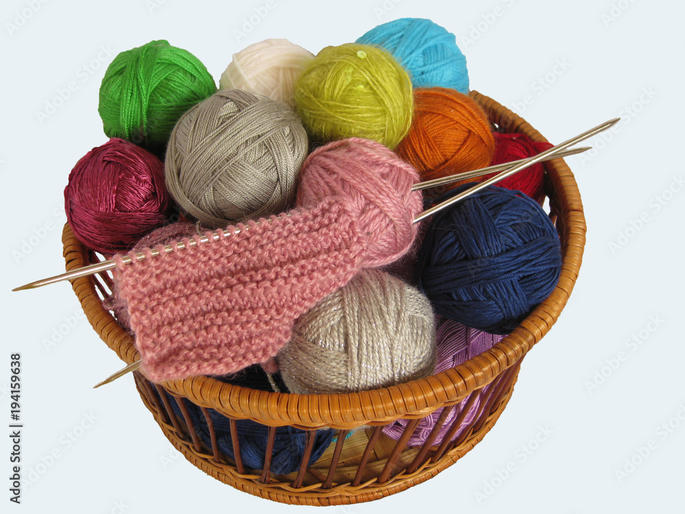 Colorful knitting yarn balls - wool and cotton thread in a wicker basket  Stock Photo - Alamy