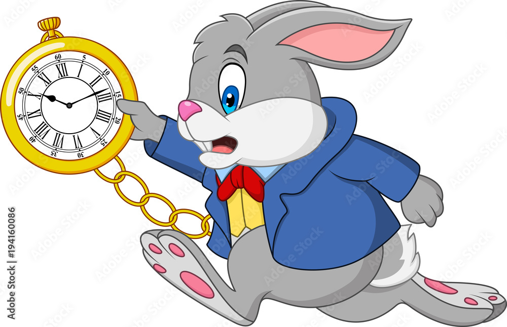 Fototapeta premium Kreskówka królik trzyma zegarek