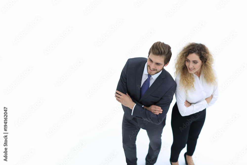 two smiling employee isolated on white two smiling employee isolated on white