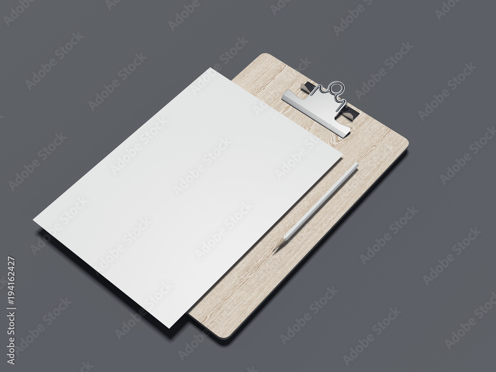 Wooden clipboard with paper sheets. 3d rendering Wooden clipboard with paper sheets. 3d rendering