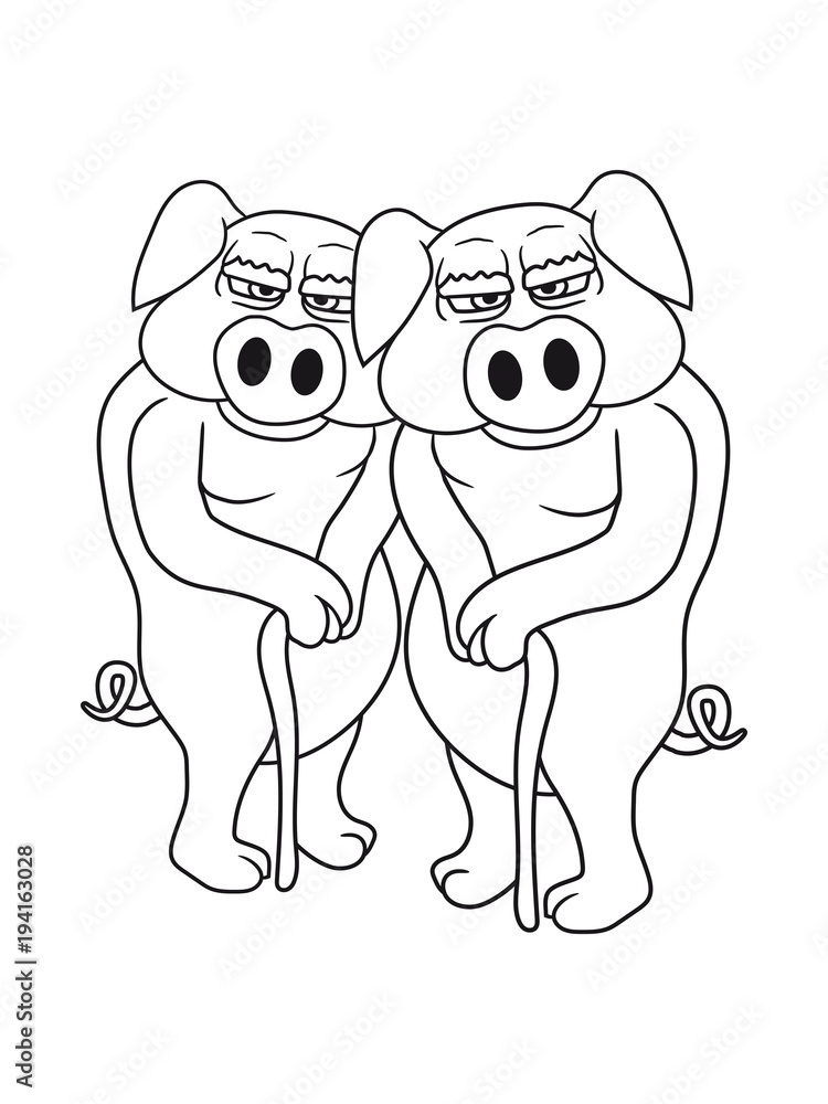 Fototapeta premium gang team crew paar 2 freunde stock alt opa großvater kopf gesicht groß dick fett schwein eber ferkel comic cartoon lachen clipart
