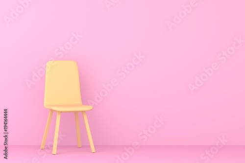 yellow chair in a pink color living room. Minimal style concept. pastel color style.