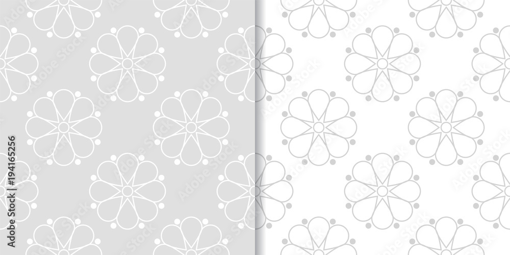 Light gray set of floral seamless patterns Light gray set of floral seamless patterns
