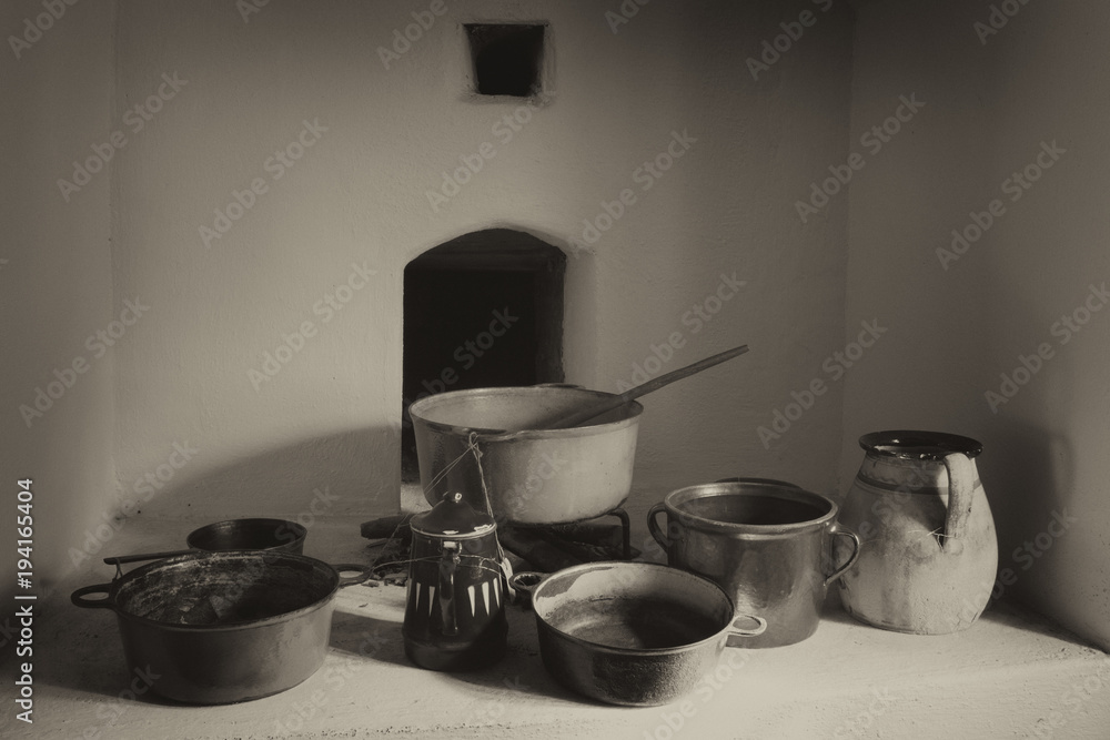 Old pots and kitchen utensils