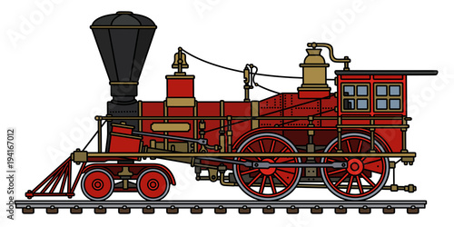 The vintage red american steam locomotive