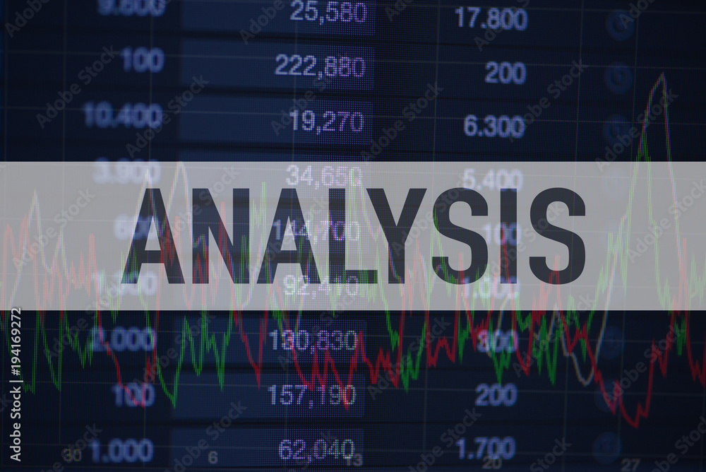 Obraz premium Background of numbers and trading charts with the word Analysis written above. Economy.