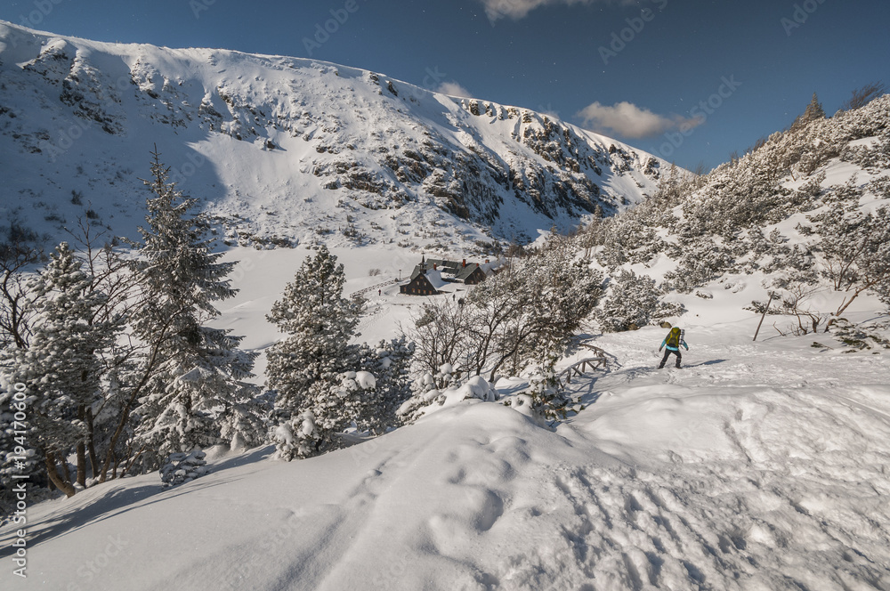 Mountain hiking in winter Mountain hiking in winter