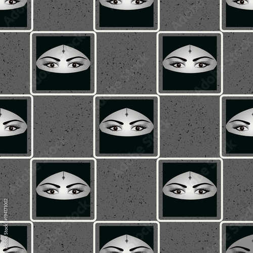 Beautiful eyes seamless of a Muslim woman in niqab pattern, vector illustration