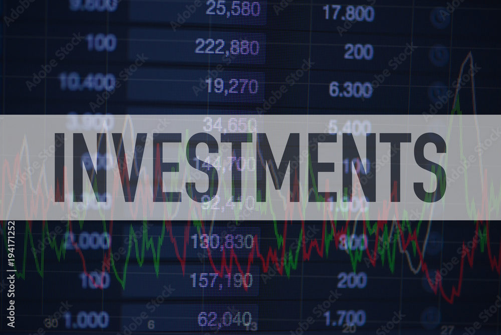 Obraz premium Background of numbers and trading charts with the word Investments written above. Economy.