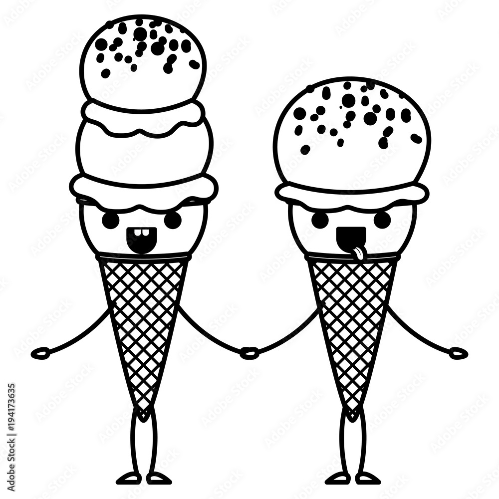 delicious ice cream couple kawaii character vector illustration design