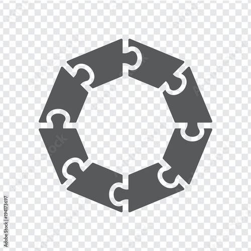 Simple icon circle puzzle in gray. Simple icon octagon puzzle of the eight elements on transparent background. Flat design. Vector illustration EPS10.