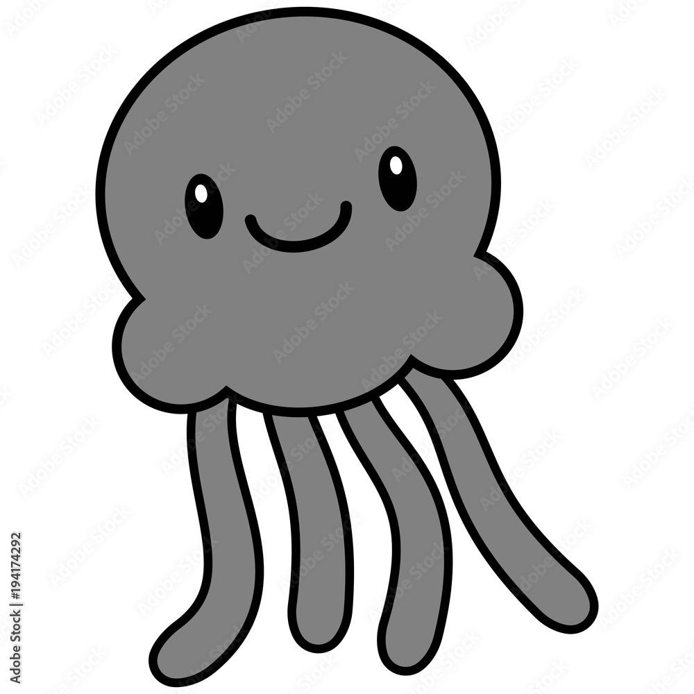 Obraz premium Kawaii Jellyfish Illustration - A vector cartoon illustration of a cute Kawaii Jellyfish.